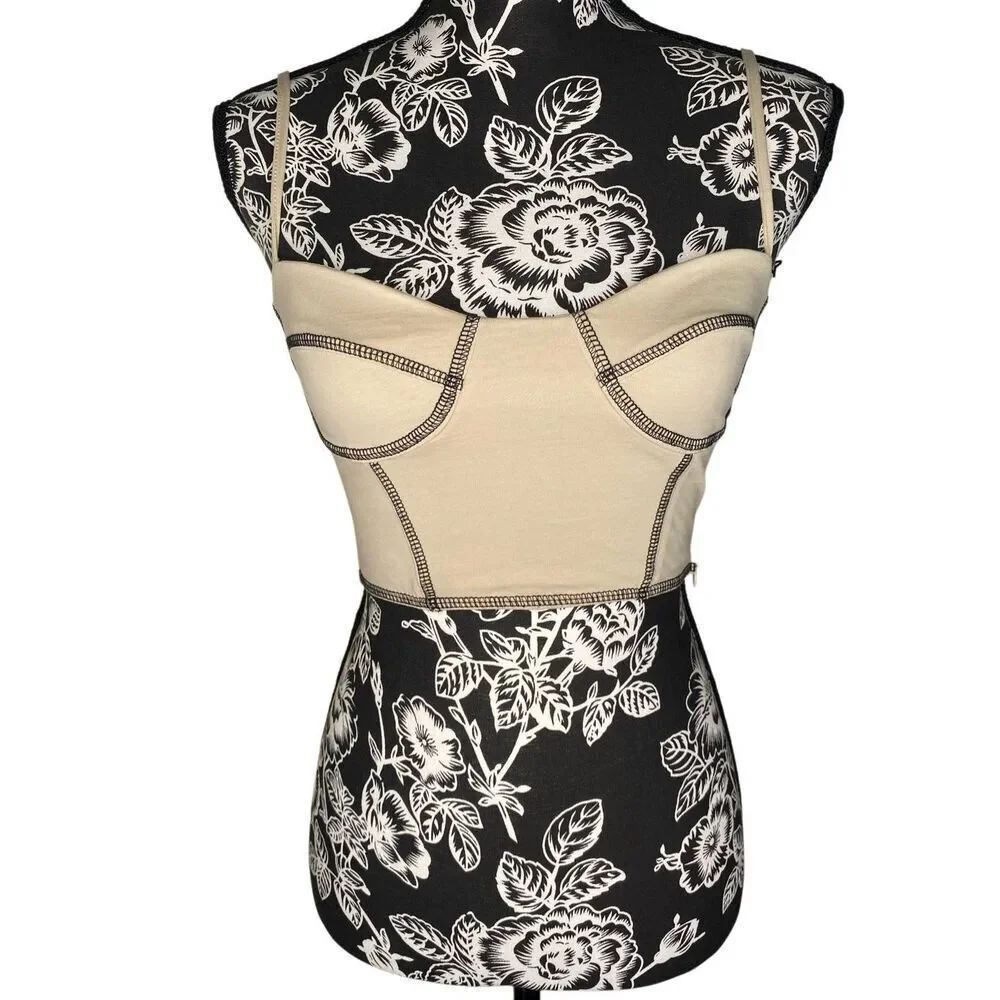 Princess Polly Beige Corset Crop Top Contrast Stitch Bustier Y2K Sz 2 Rave Party